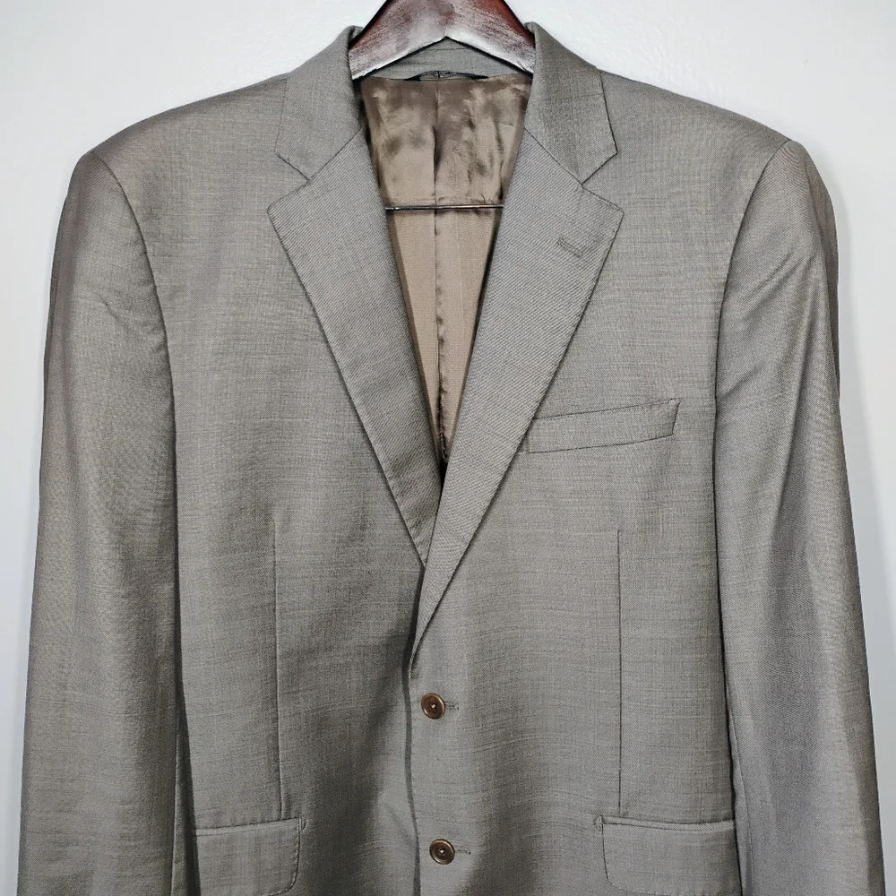Ermenegildo Zegna Saks Fifth Avenue Suit Blazer 44 L Slim‎ Fit Taupe Wool Italy